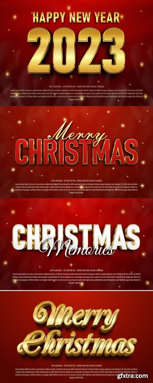 Merry christmas & New year text effect template with 3d style