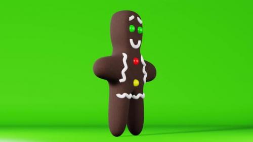 Videohive - Gingerbread man chroma key green screen background 3D animation loop Cute funny sweet holiday cookie - 40728544 - 40728544