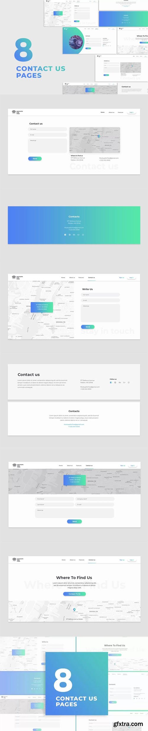8 "Contact Us" Pages UI Kit PSD Templates