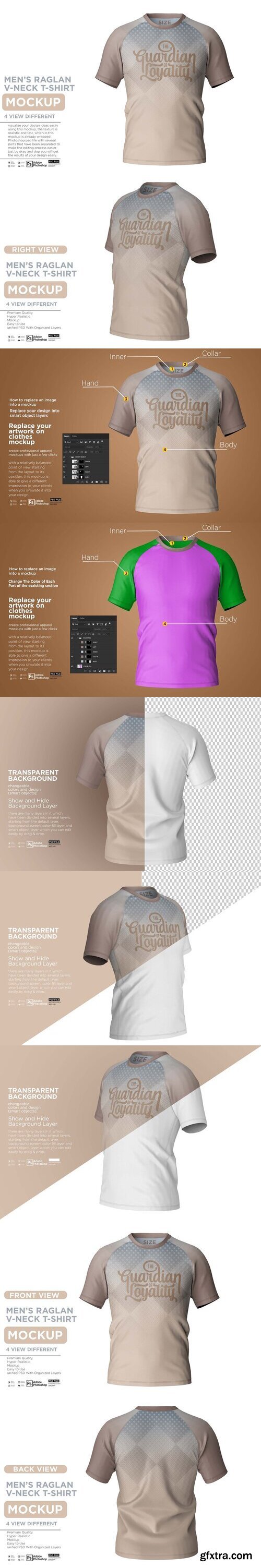 CreativeMarket - Men\'s Raglan V-Neck T-Shirt Mockup 10872141