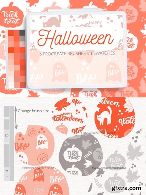 Halloween Pattern brushes Pumpkin, Ghost, Bat 56L926F