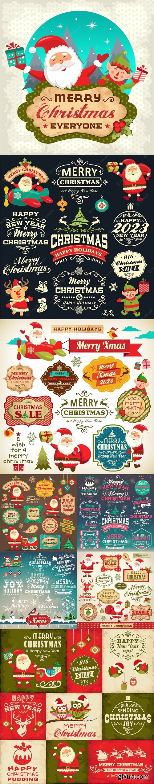 Collection of christmas ornaments and decorative elements, vintage frames, labels, stickers