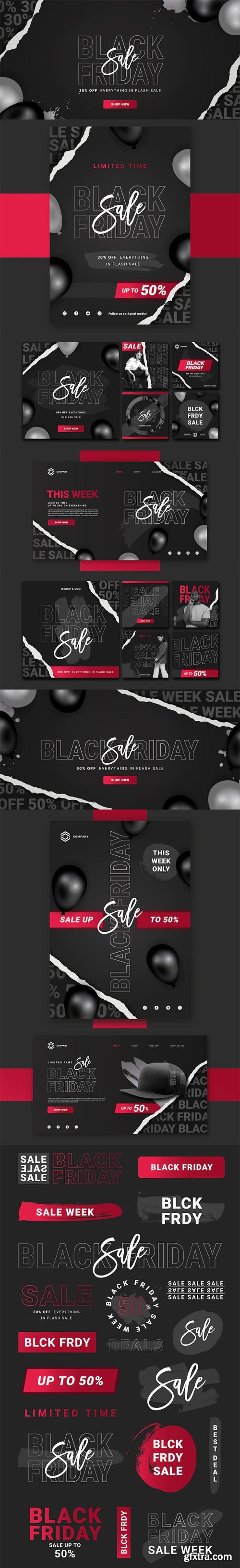 Black Friday - 10 Gradient Black Vector Templates Pack