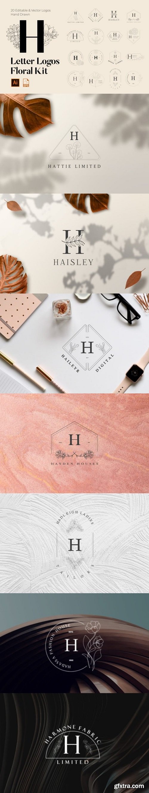 H Letter Floral Handmade Logos Kit