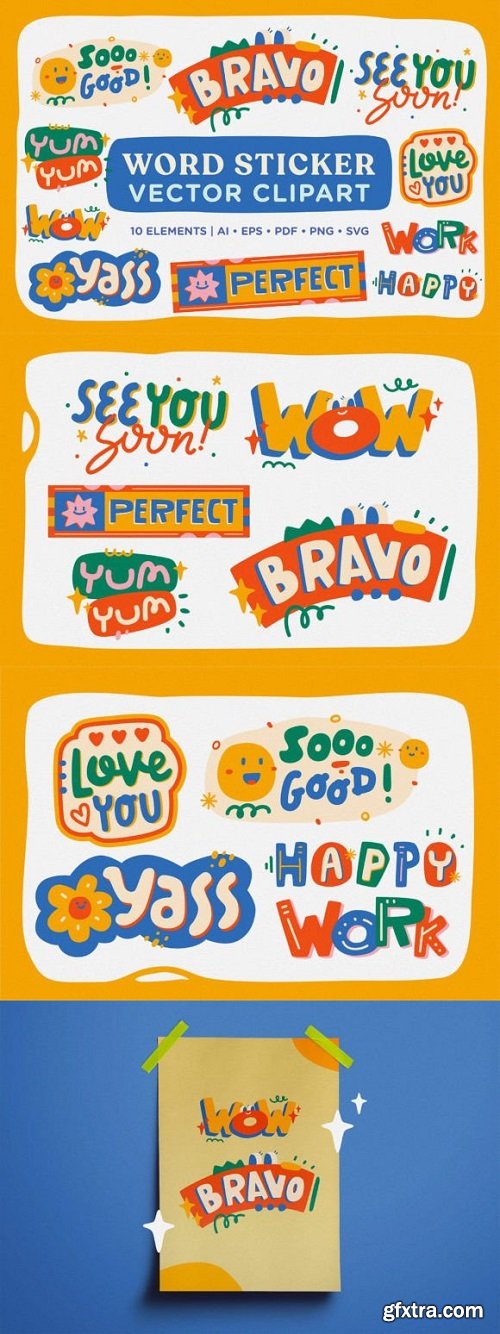 Word Sticker Vector Clipart Pack