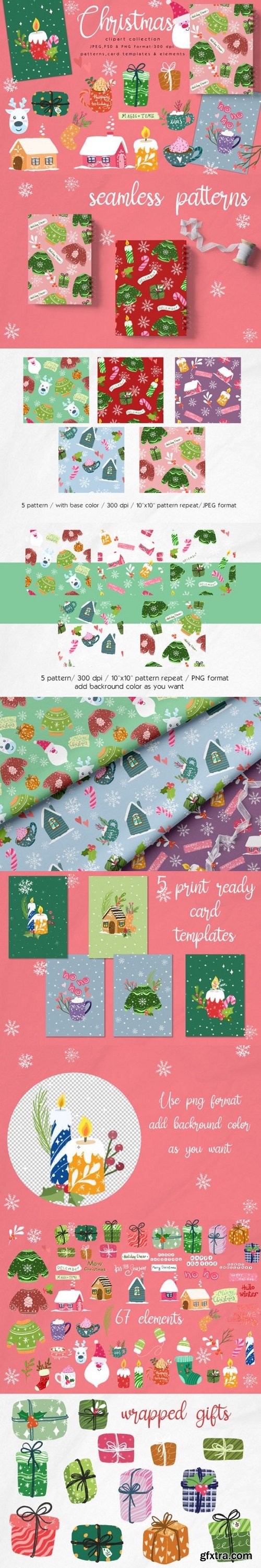 Christmas Pattern, Card, Elements Pack