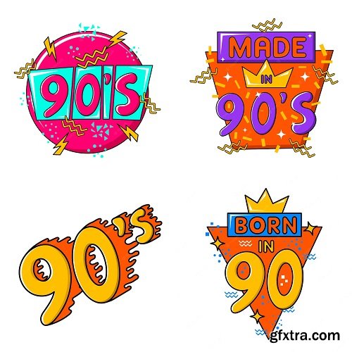 Vector flat illustration of 90s label