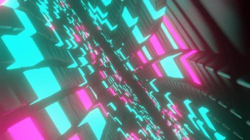 Videohive - Abstract technology 4k video footage. Glowing blue and pink cubes. - 39991087 - 39991087