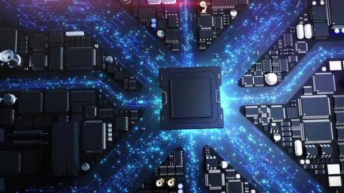 Videohive - stylized city consisting of chips and computer components on a printed circuit board - 42005039 - 42005039