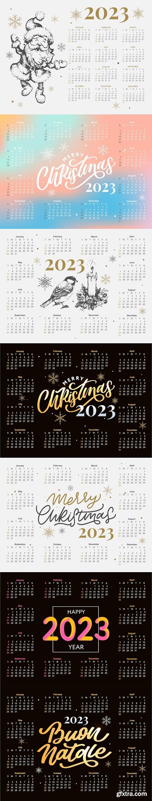 Calendar year vector illustration the week starts on sunday christmas snowflakes calendar template