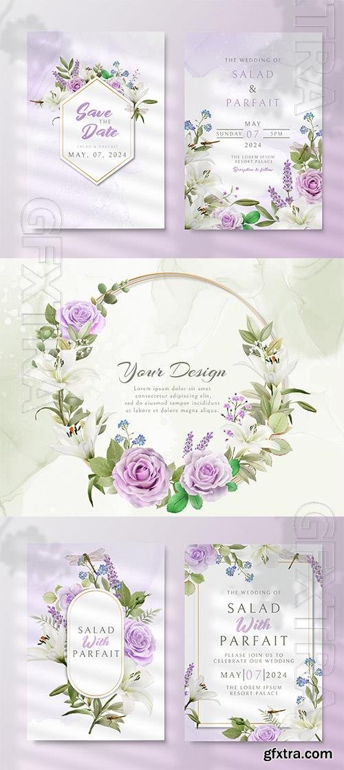 Romantic wedding invitation card with greenery floral psd