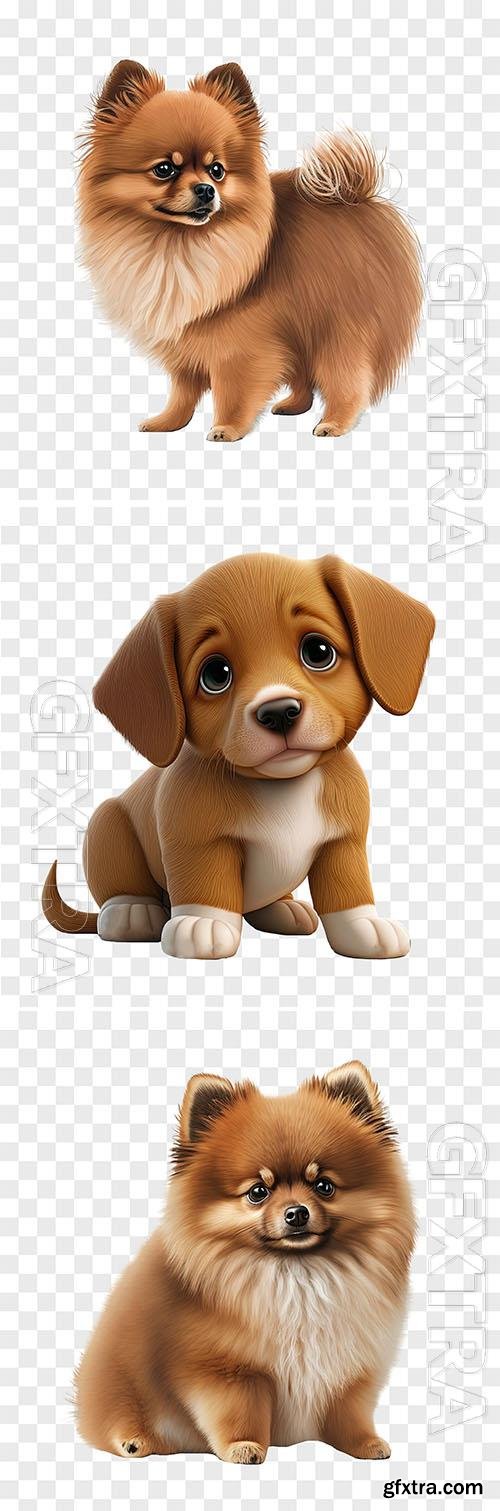 Brown german spitz dog and cute dog puppy