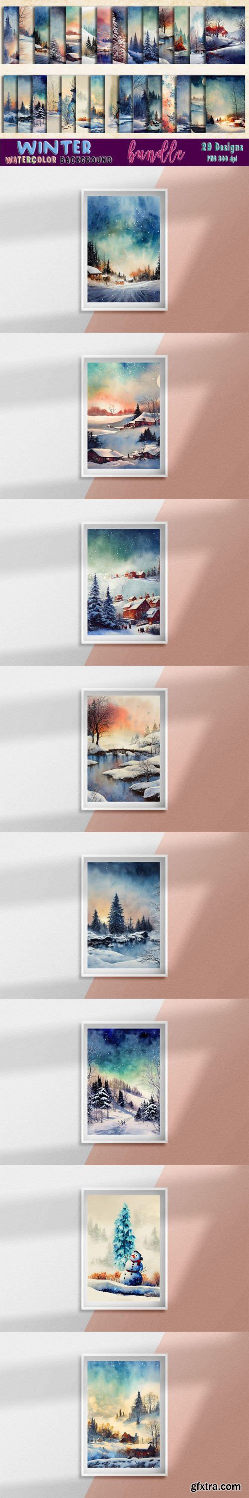 Watercolor Winter Bundle - 30 Backgrounds Watercolor Winter Bundle - 30 Backgrounds