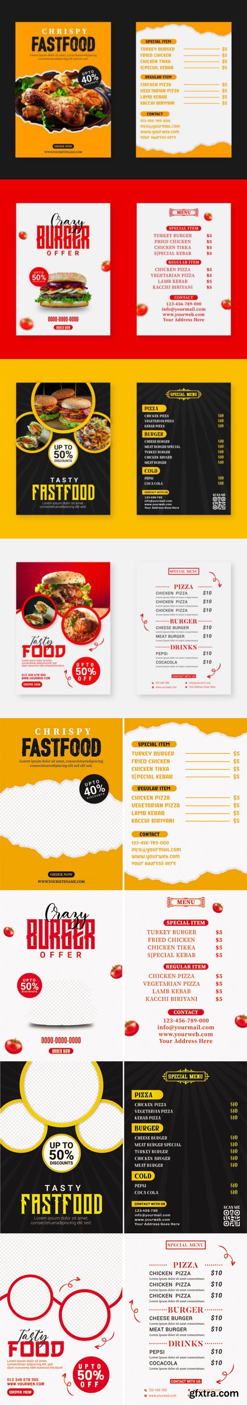 Modern Restaurant Fast Food Menus Vector Templates Collection Modern Restaurant Fast Food Menus Vector Templates Collection