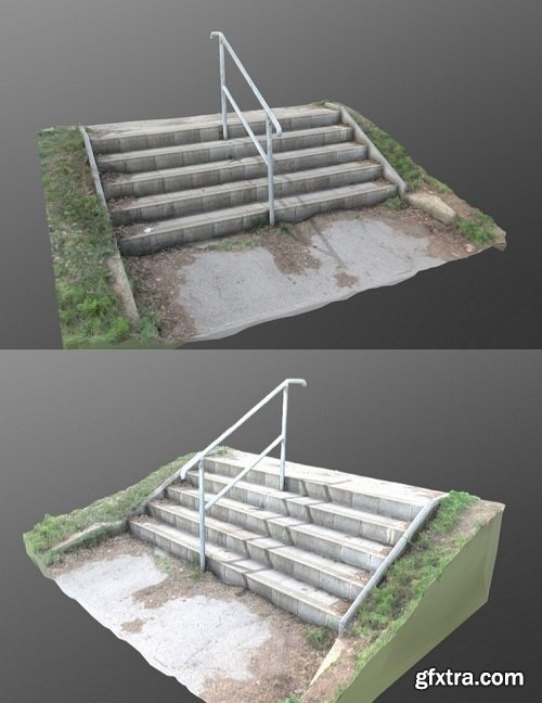 Steps concrete stairway with metal railing 3D Model