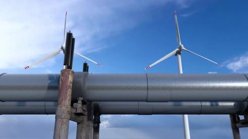 Videohive - Pipeline Transporing Natural Gas Against Wind Turbines Alternative Energy Source - 42162301 - 42162301