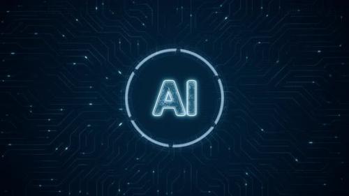 Videohive - Blue digital AI logo and futuristic technotogy circle HUD with circuit board on abstract background - 42164406 - 42164406