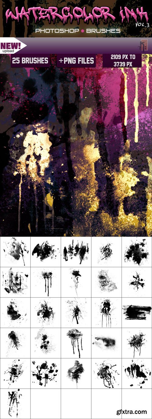 Watercolor Ink Photoshop Brushes + PNG