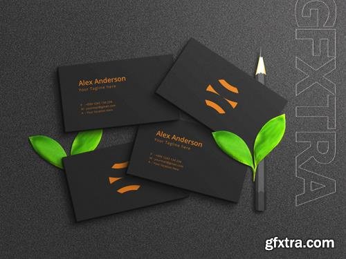 SD minimalist business card mockup on dark background with embossed and debossed effect