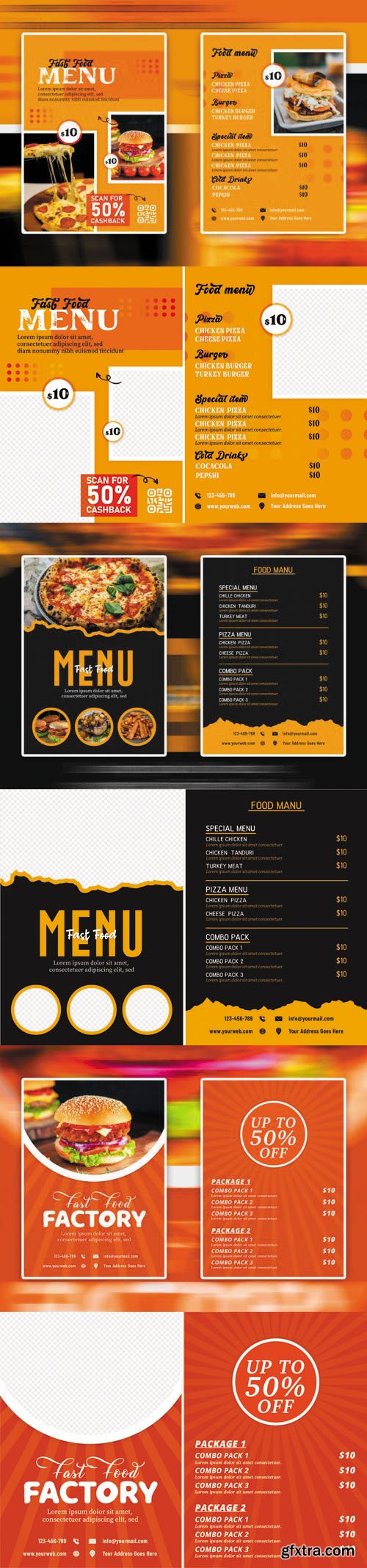 3 Restaurant Fast Food Menus Vector Templates 3 Restaurant Fast Food Menus Vector Templates