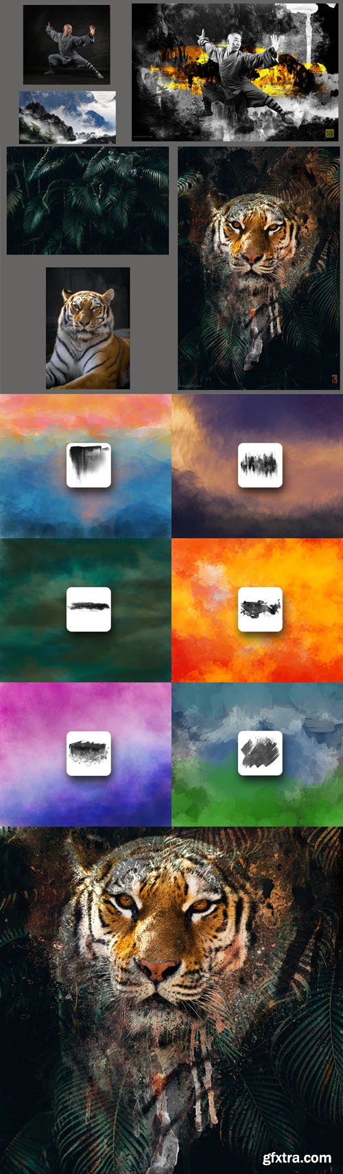 Watercolor Ink Brushes Bundle for Photoshop + PNG