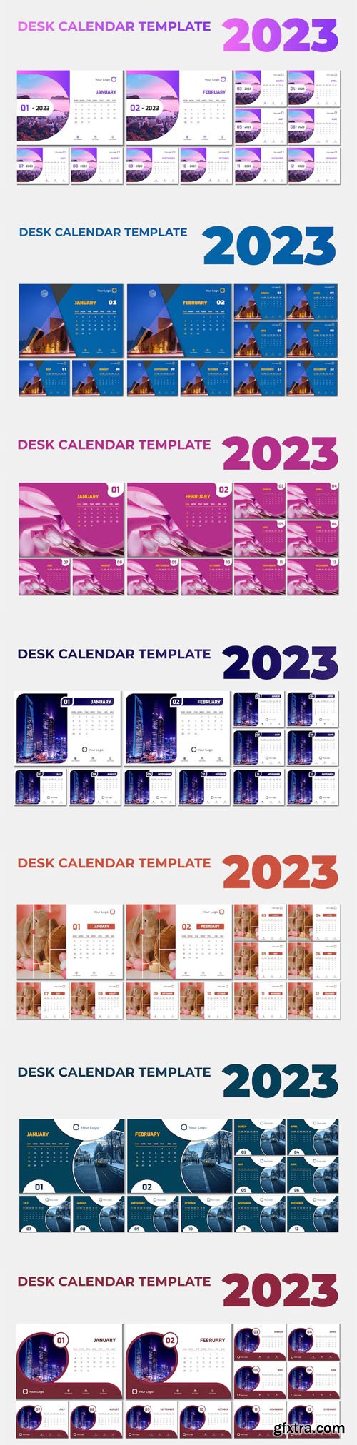 7 Colorful Desk Calendars 2023 Vector Templates 7 Colorful Desk Calendars 2023 Vector Templates
