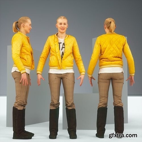 Model in Yellow Jacket and Boots 18 3D Model
