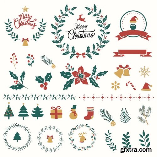 Set of christmas design elements vector