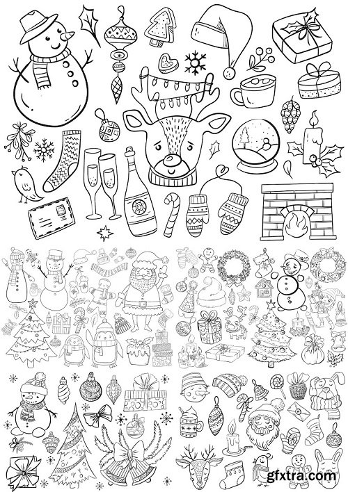 New year\'s drawings by hand. christmas illustrations
