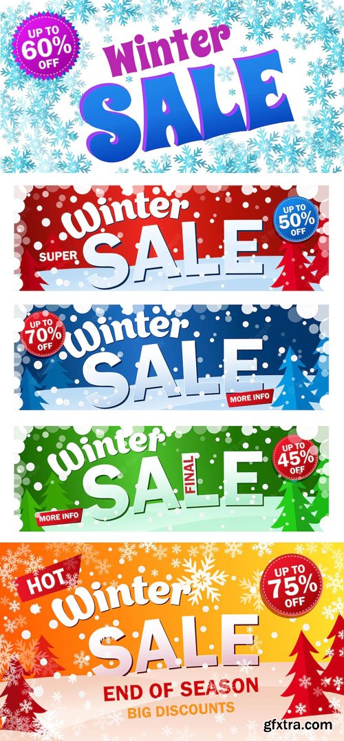 Bright Horizontal Winter Sale Banners Vector Templates Bright Horizontal Winter Sale Banners Vector Templates
