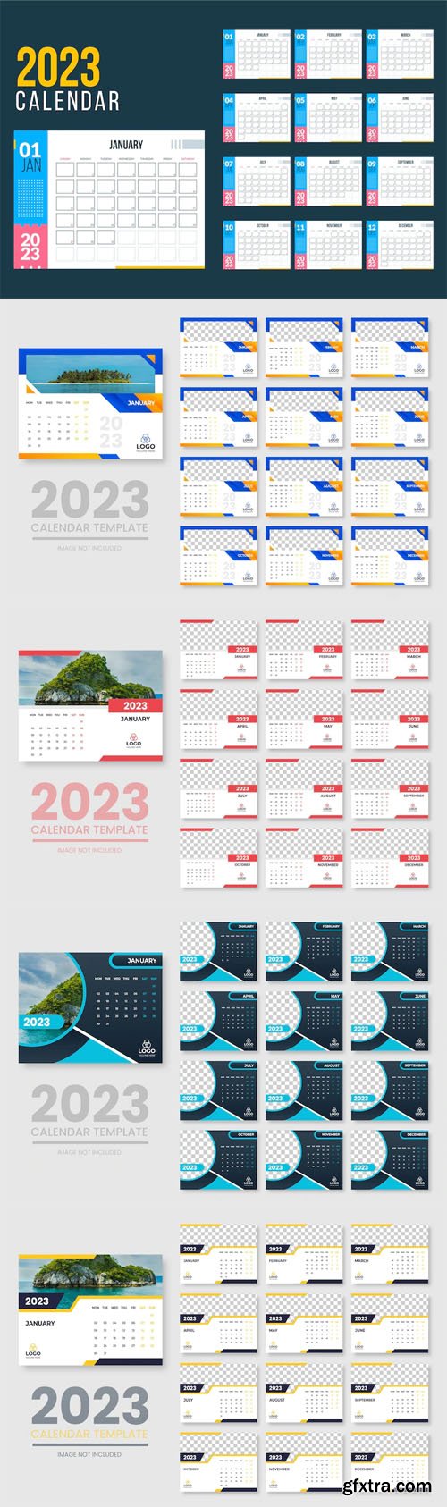 5 Clean Calendars for New Year 2023 Vector Templates 5 Clean Calendars for New Year 2023 Vector Templates