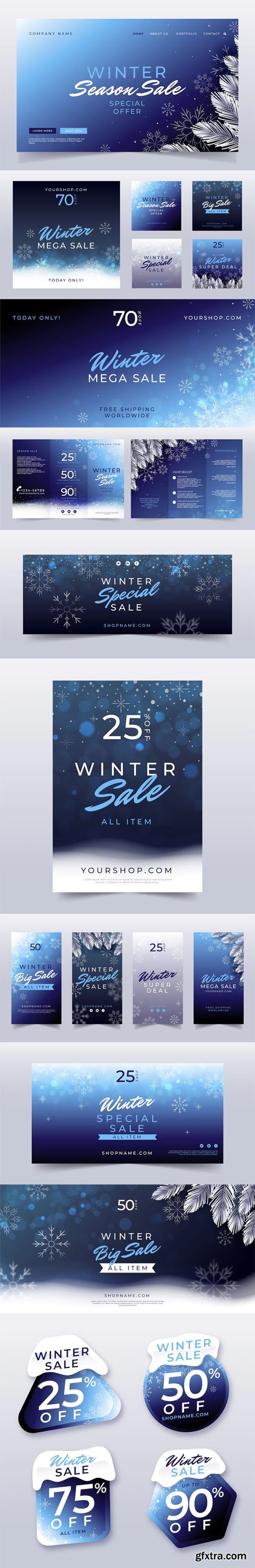 Winter Sale Gradient Marketing Pack Vector Templates Winter Sale Gradient Marketing Pack Vector Templates