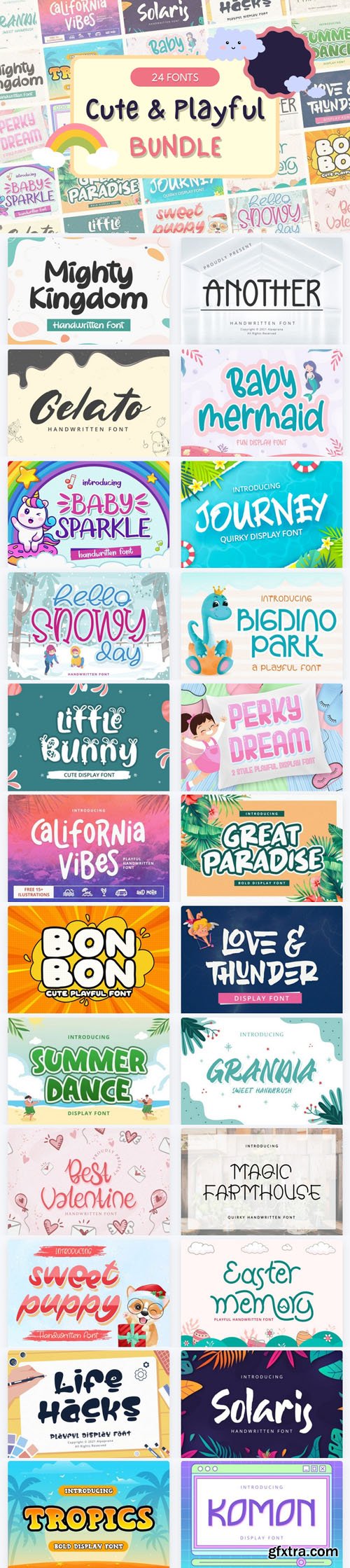 Cute and Playful Font Bundle - 24 Premium Fonts Worth $264 Cute and Playful Font Bundle - 24 Premium Fonts Worth $264