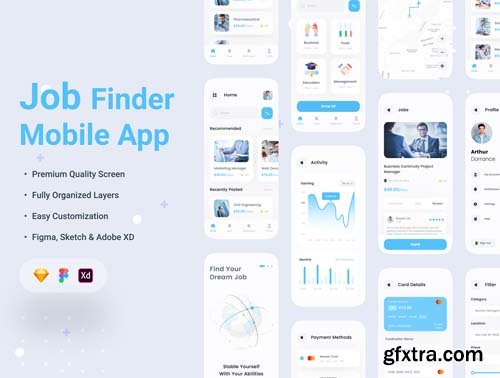 Ui8 - Job Finder App - Figma, Sketch, XD UI Kit $29