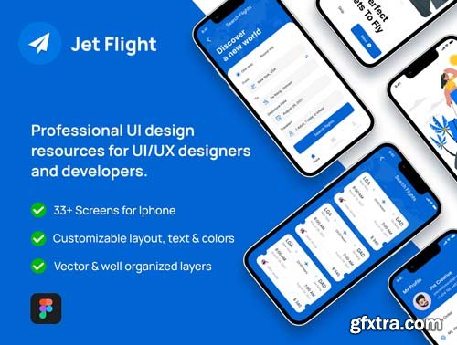 Ui8 - Jet Flight Booking App UI Kit Flight Booking App, 33+ Screens | Available for Figma  - $19