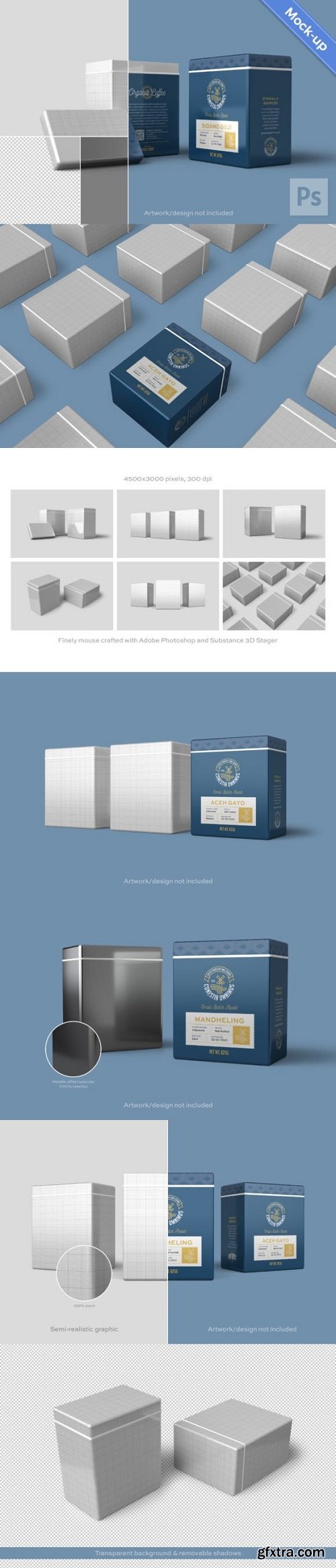 Rectangular Metal Tin Can PSD Mockup Set Rectangular Metal Tin Can PSD Mockup Set