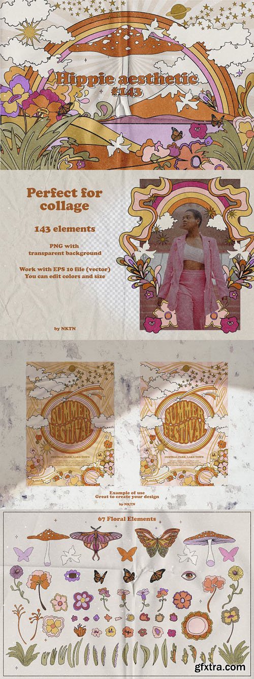 Hippie Aesthetic Vector Templates + PNG Hippie Aesthetic Vector Templates + PNG
