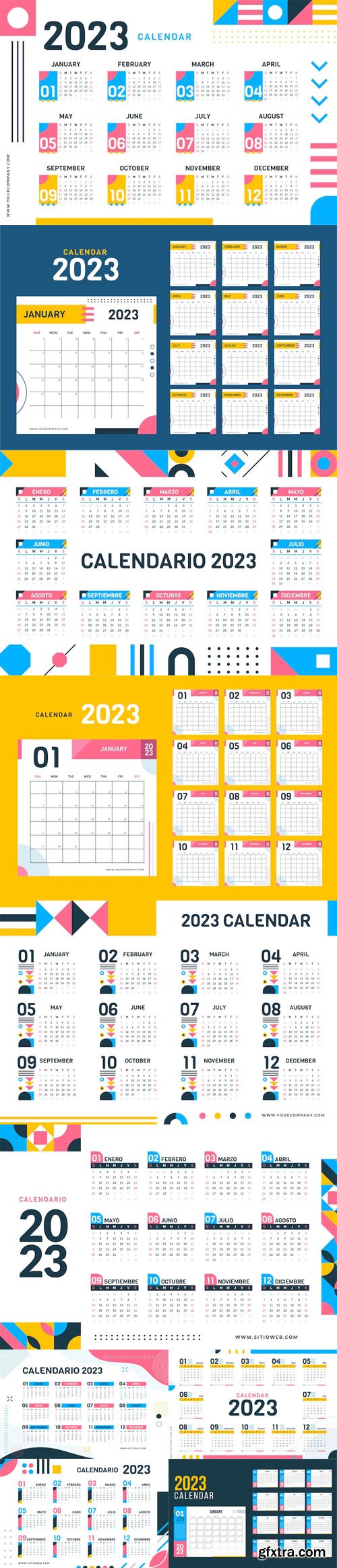 10 Flat 2023 Calendars Vector Templates 10 Flat 2023 Calendars Vector Templates