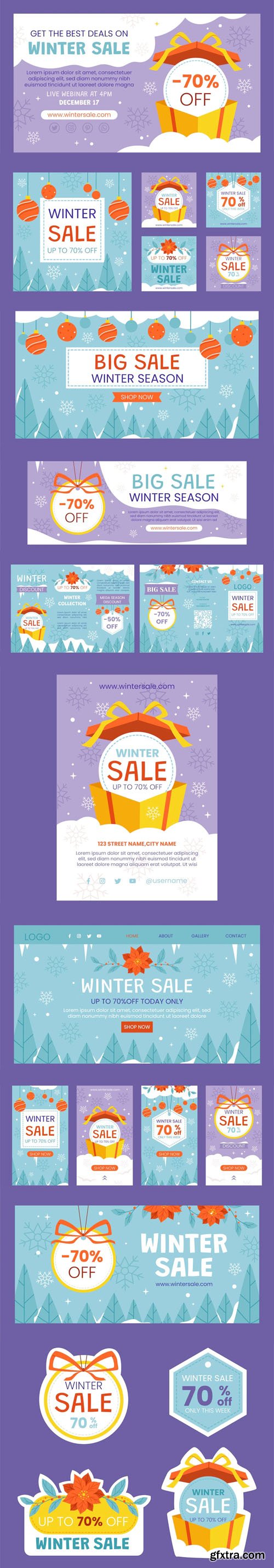 Hand Drawn Winter Sales Flat Marketing Pack Vector Templates Hand Drawn Winter Sales Flat Marketing Pack Vector Templates