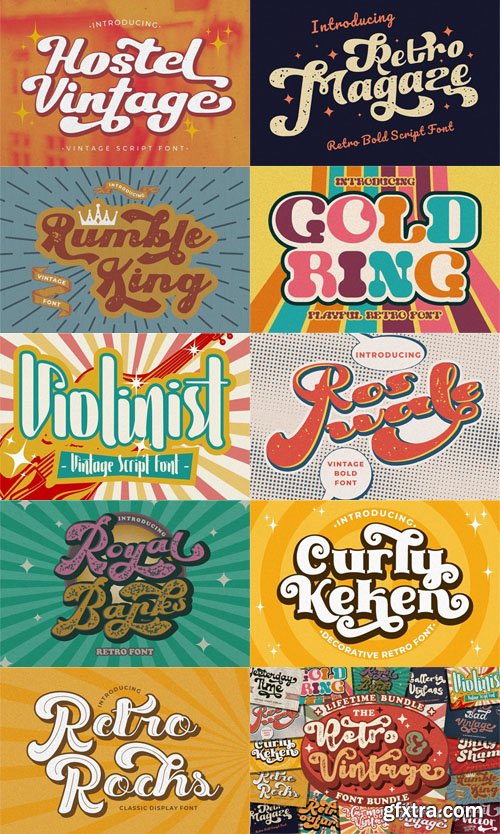 The Retro & Vintage Font Bundle 17 Typefaces 31xOTF