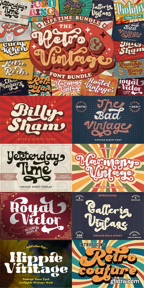 The Retro & Vintage Font Bundle 17 Typefaces 31xOTF