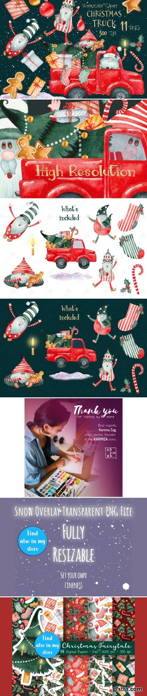 Watercolor Red Truck Christmas Clipart 54513890