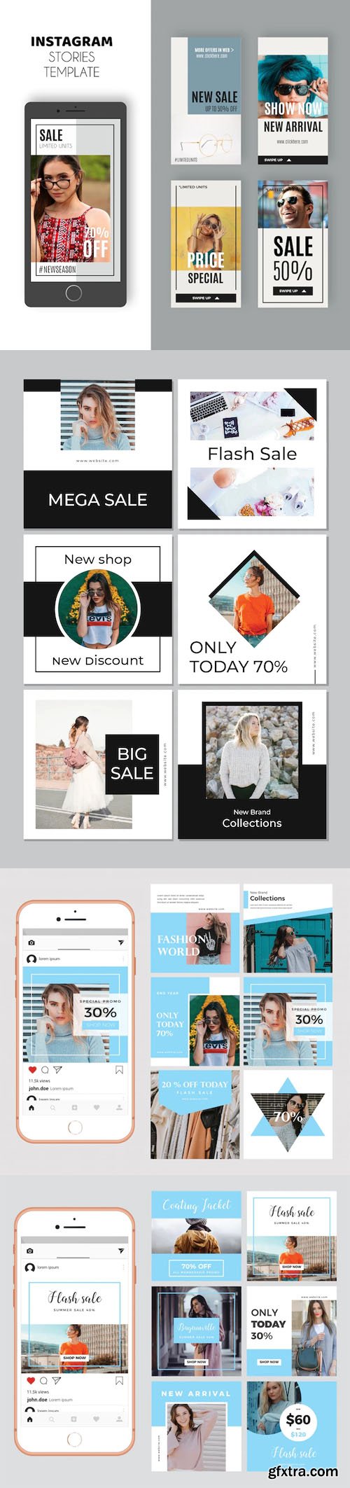 Fashion Sales for Social Media Posts & Stories - Vector Templates Fashion Sales for Social Media Posts & Stories - Vector Templates