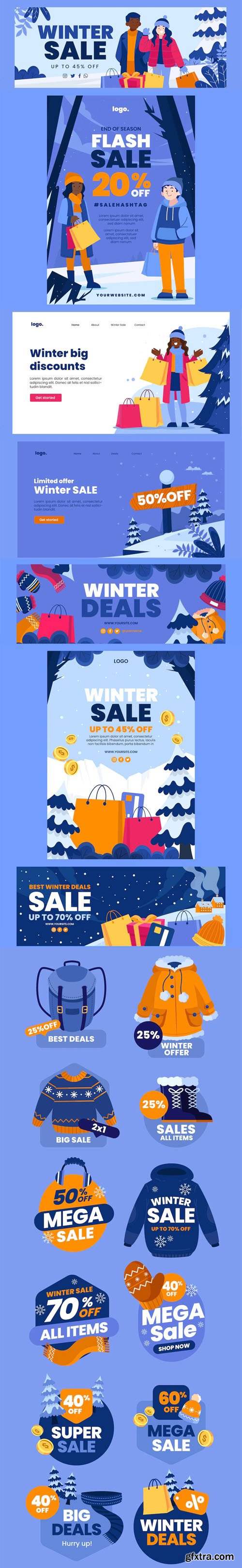 10 Hand Drawn Winter Sales Flat Marketing Vector Pack 10 Hand Drawn Winter Sales Flat Marketing Vector Pack
