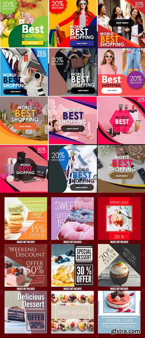 Shopping Social Media Sales Square Banners - Vector Templates Shopping Social Media Sales Square Banners - Vector Templates