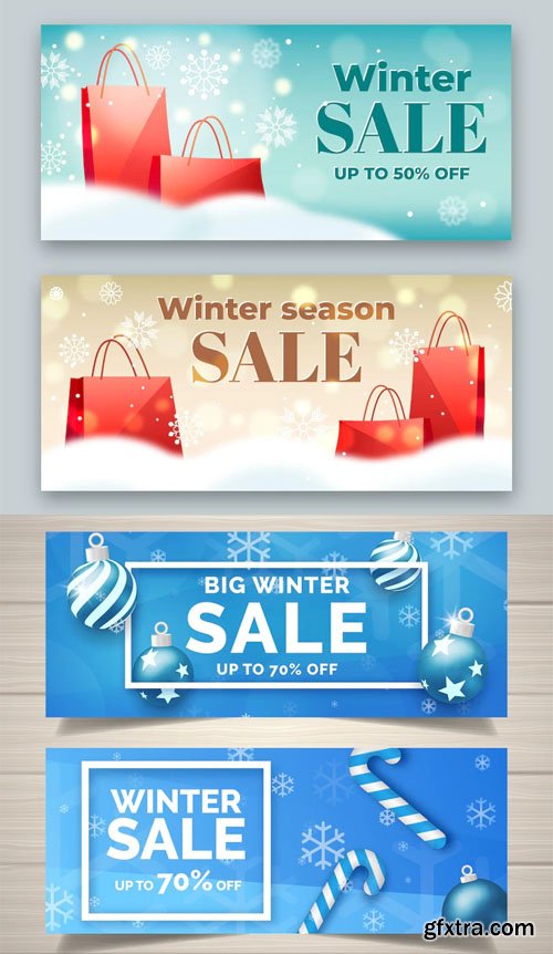 Realistic Winter Sales Web Banners - Vector Templates