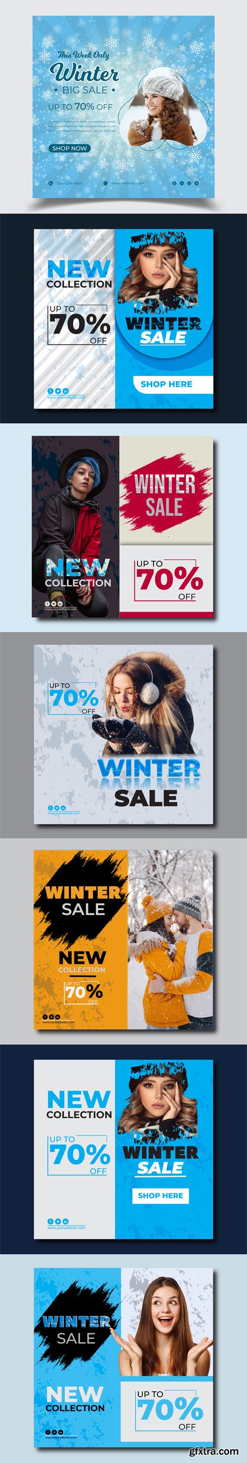 Winter Social Media Sales Square Banners - Vector Templates Winter Social Media Sales Square Banners - Vector Templates