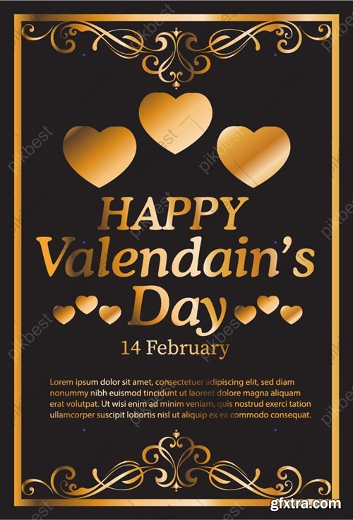 Black And Golden Happy Valentines Day Greeting Card Banner Poster 8425219