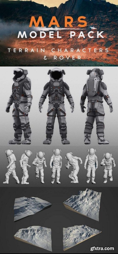 ArtStation - Mars – Model Pack – 8k 32Bit Terrain + 7 Posed Characters + Rover