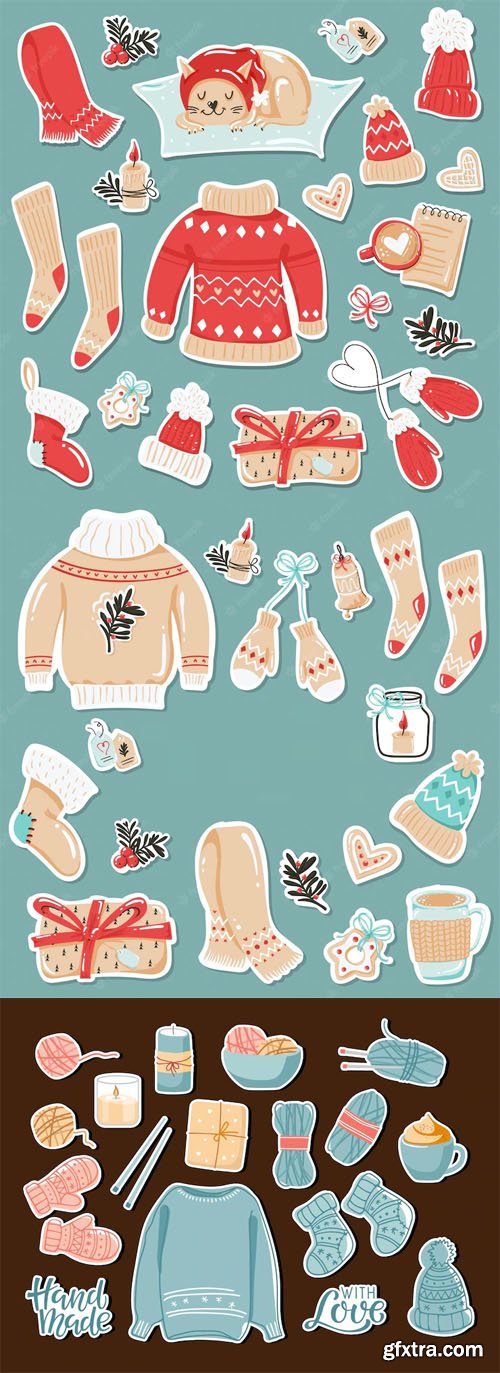 Winter Stickers Vector Templates Collection Winter Stickers Vector Templates Collection